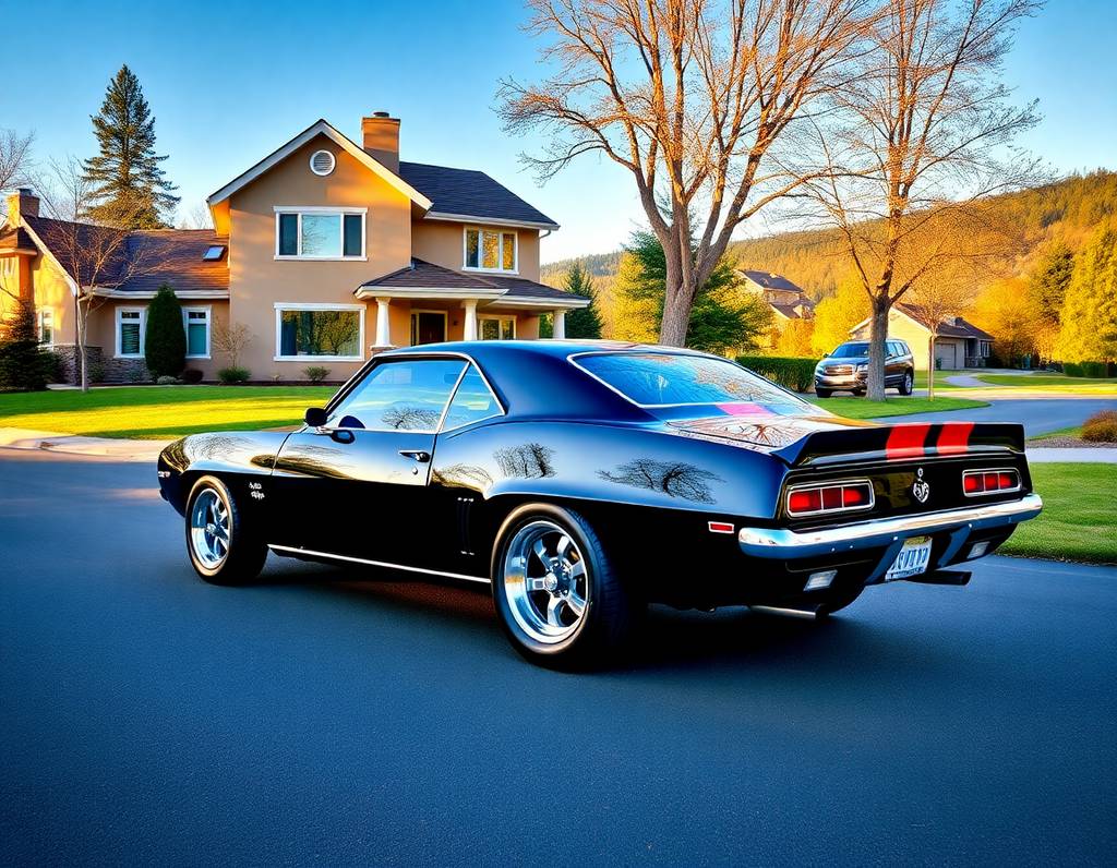 A sleek, black, vintage sports car, such...