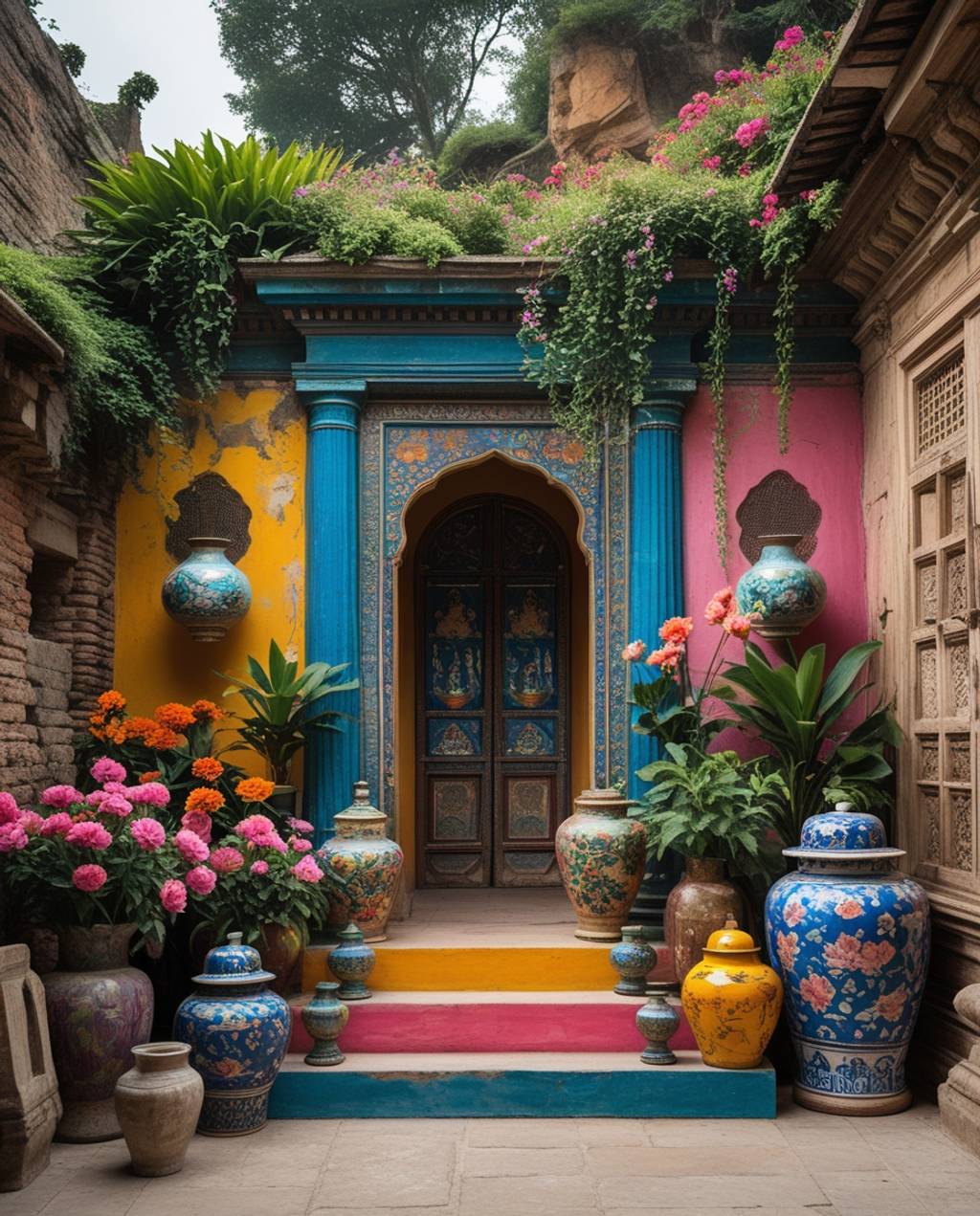 create ancient colorful structure with l...