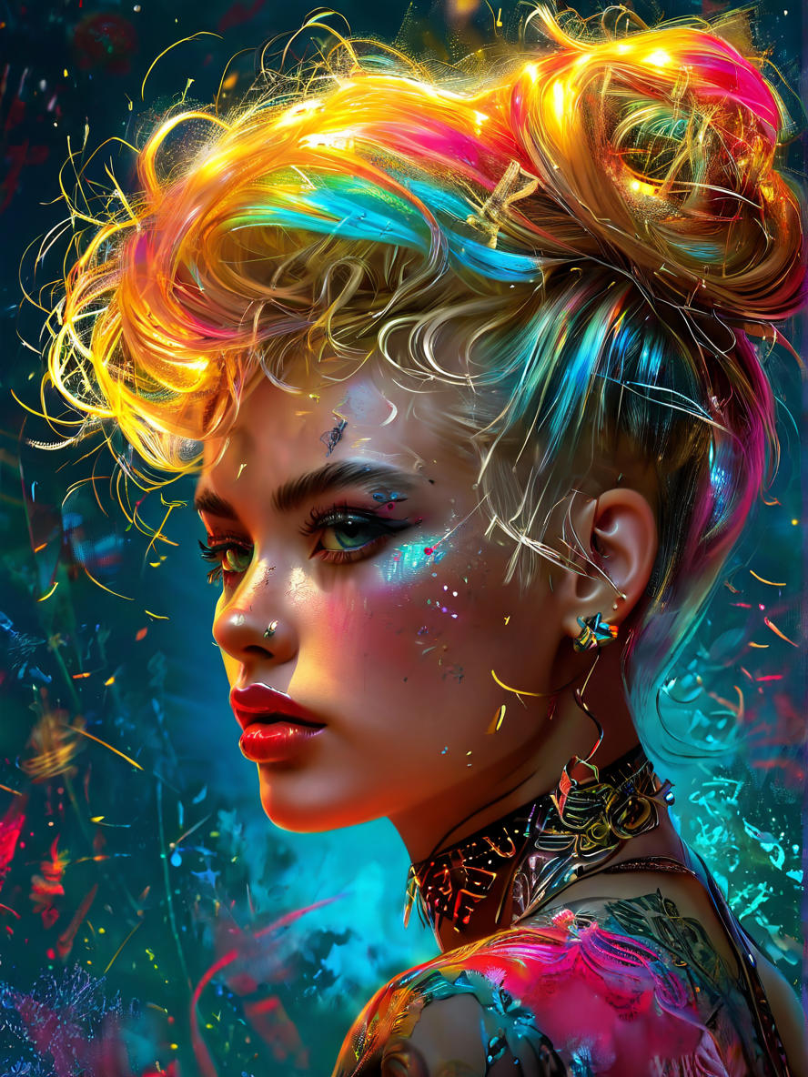  woman with holographic colored blonde p...