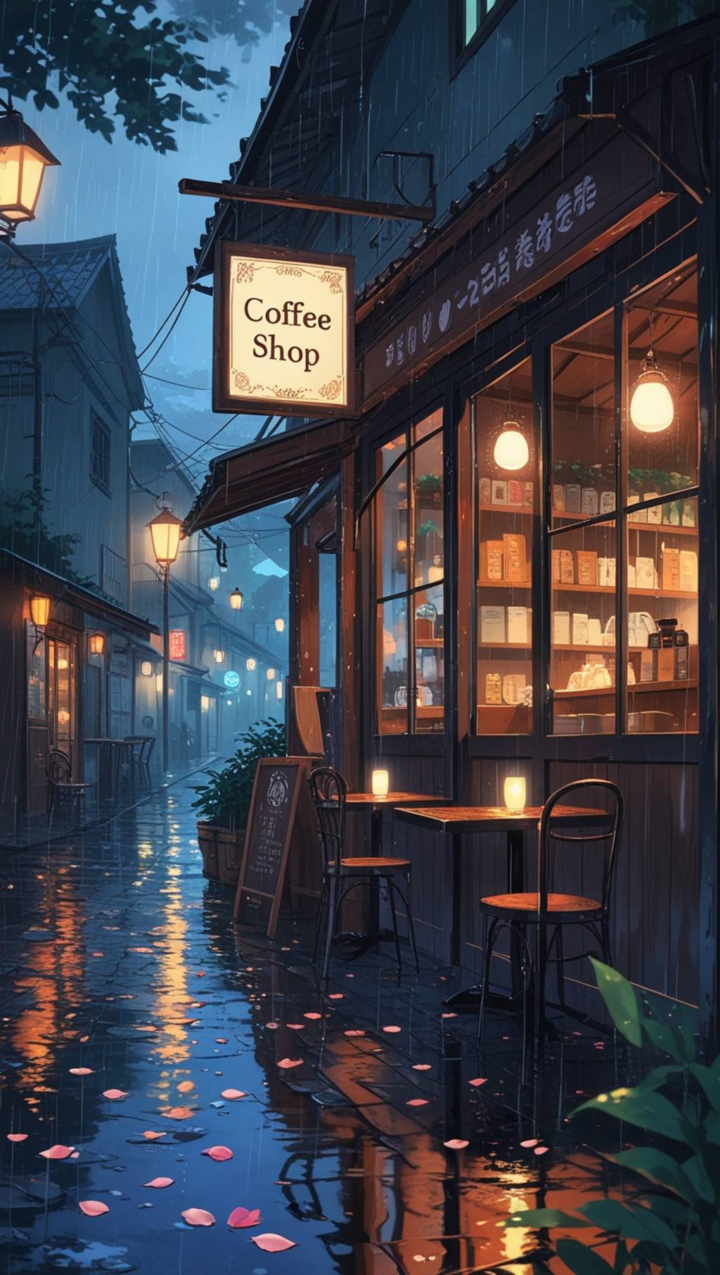 A nostalgic coffee shop in an old town, ...