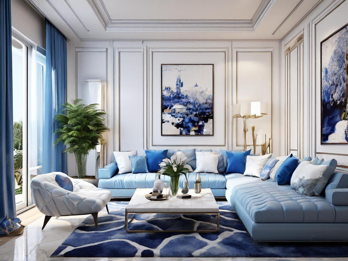 Villa living room interior decor with bl...
