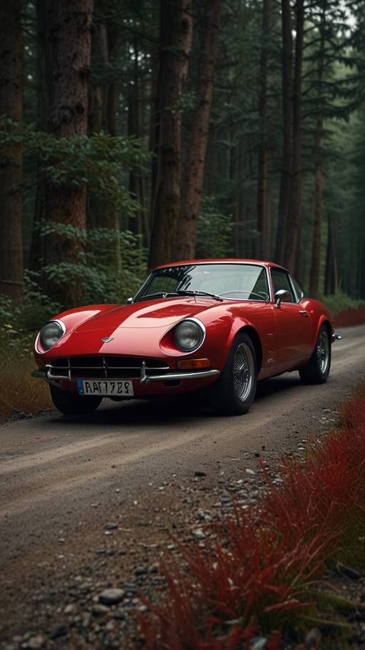 a nice sports old car is facing us on a ...