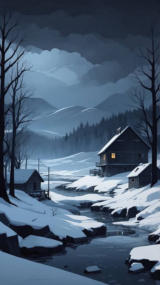 Dark cold winter landscape style...
