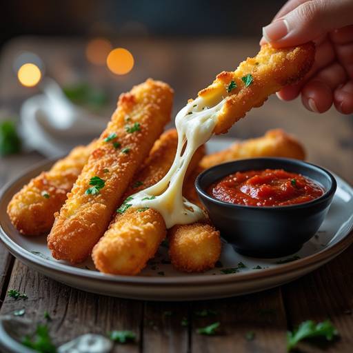 “A plate of golden, crispy mozzarella st...
