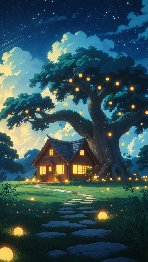 Create a breathtaking anime-style night ...