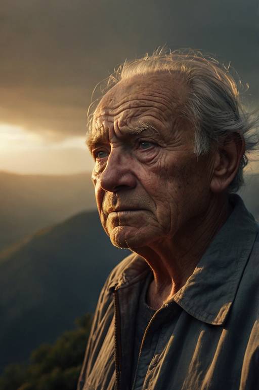 An elderly man with deep wrinkled skin s...