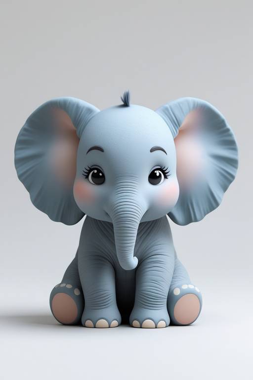3D chibi-style cute cartoon elephant, bi...