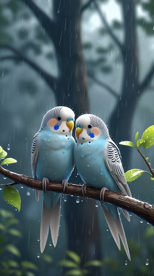 Two adorable light blue and white parake...