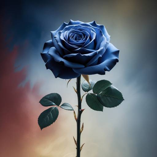 a delicate, velvety blue rose with intri...