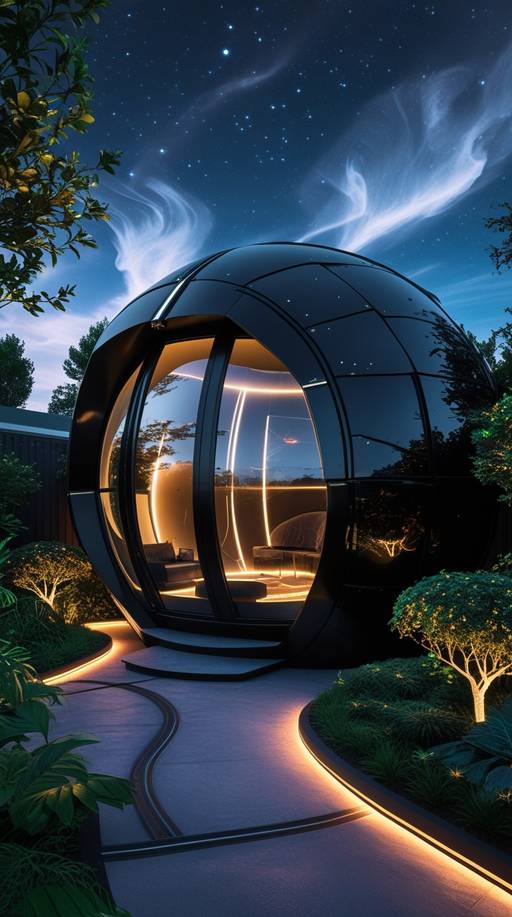 Exterior of a futuristic solarpunk black...