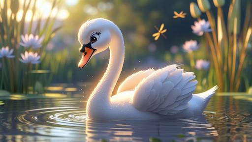 A 3D animated macro shot of a graceful, ...