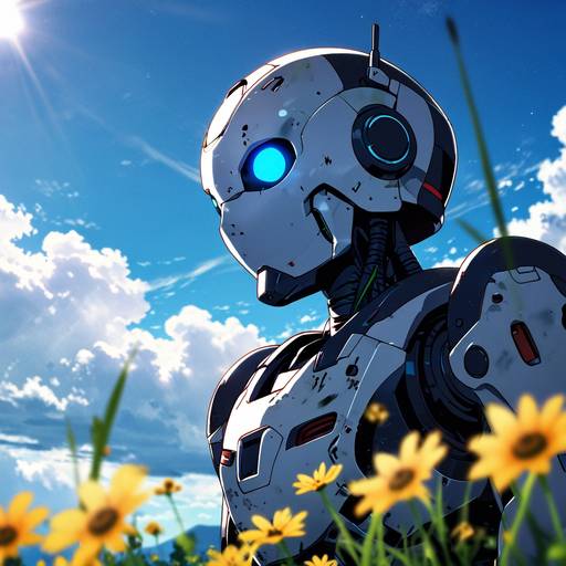 Manga scene of a robot with a subtle smi...